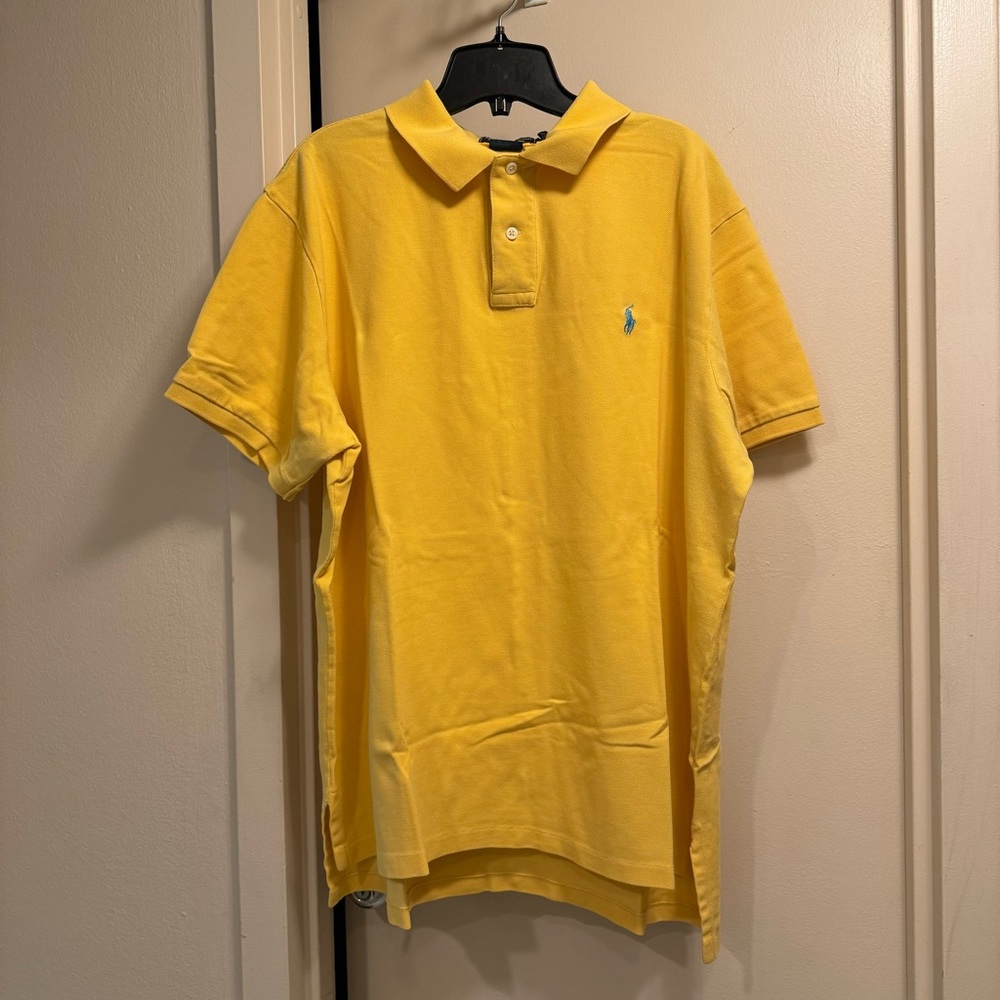 Polo Ralph Lauren Custom Fit Men’s Yellow Polo Shirt Business Casual Logo Cotton